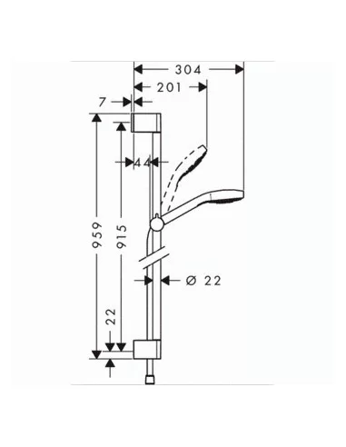 Dušo komplektas su aukštu laikikliu Croma Select E 1jet 90cm chromas/baltas, Hansgrohe