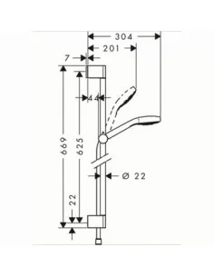 Dušo komplektas su aukštu laikikliu Croma Select E 1jet 65cm chromas/baltas, Hansgrohe