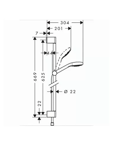 Dušo komplektas su aukštu laikikliu Croma Select E 1jet 65cm chromas/baltas, Hansgrohe