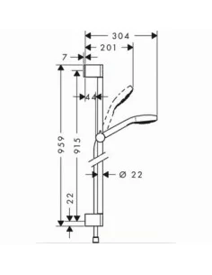 Dušo komplektas su aukštu laikikliu Croma Select S Multi 3jet 90cm chromas/baltas, Hansgrohe