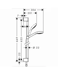 Dušo komplektas su aukštu laikikliu Croma Select S Multi 3jet 65cm chromas/baltas, Hansgrohe