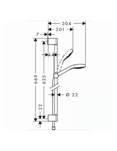 Dušo komplektas su aukštu laikikliu Croma Select S Multi 3jet 65cm chromas/baltas, Hansgrohe