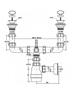 Sifonas kriauklei 1 1/2"x40 dvigubas su galv.2x1 1/2"x50, išard.terš.rinkt.SM paj.CDBAWW-P, McAlpine