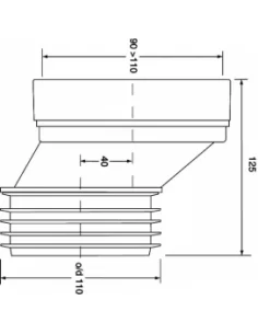 Vamzdis WC pajungti 125x100 išcentruotas su tarpine L-125 mm HC38, McAlpine