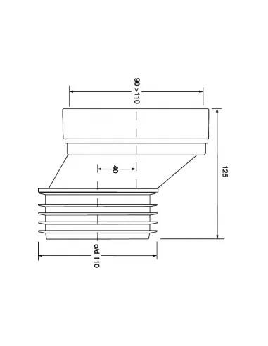 Vamzdis WC pajungti 125x100 išcentruotas su tarpine L-125 mm HC38, McAlpine