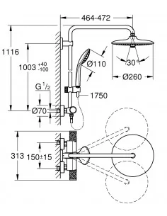 Dušo sistema su termostatiniu maišytuvu Euphoria System 260, chromas, Grohe