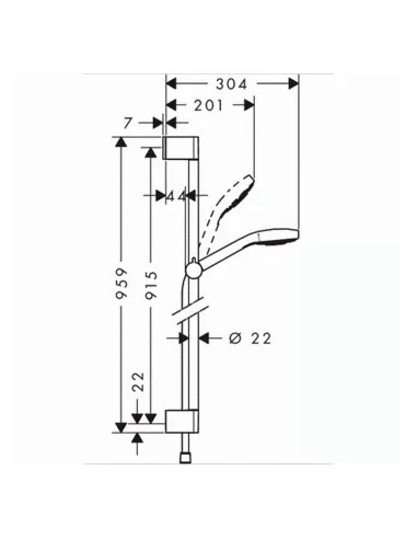 Dušo komplektas su aukštu laikikliu Croma Select S 1jet 90cm chromas/baltas, Hansgrohe