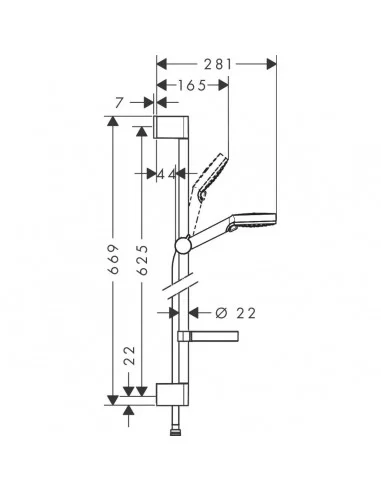 Dušo komplektas su aukštu laikikliu Crometta Vario 65 cm chromas/baltas, Hansgrohe