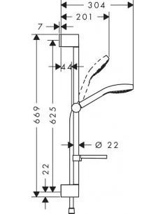 Dušo komplektas su aukštu laikikliu ir muiline Croma Select E Vario 3 jet 65cm chromas/baltas, Hansgrohe