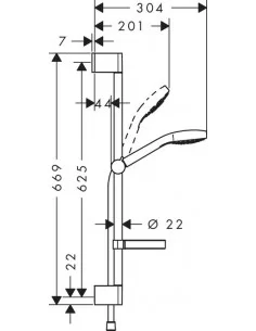 Dušo komplektas su aukštu laikikliu ir muiline Croma Select S Vario 3jet 65cm chromas/baltas, Hansgrohe