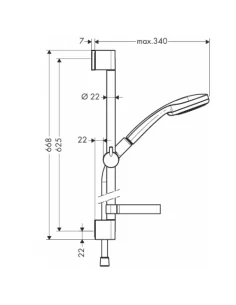 Dušo komplektas su aukštu laikikliu Croma 100 Vario 65cm chromas, Hansgrohe