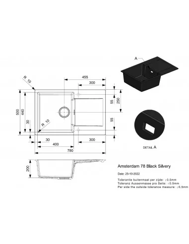 Plautuvė granito Amsterdam 78 Black...