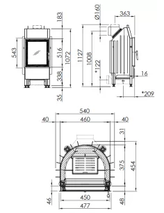 Plieninis židinio ugniakuras Spartherm Mini R1V510-4S, tiesiu stiklu, dešininės durelės