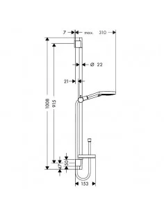 Dušo komplektas su aukštu laikikliu Raindance Select S 120 3jet 90cm chromas, Hansgrohe