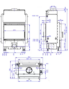 Plieninis židinio ugniakuras Romotop Dynamic DWB2M01 66.50.01 su šilumokaičiu