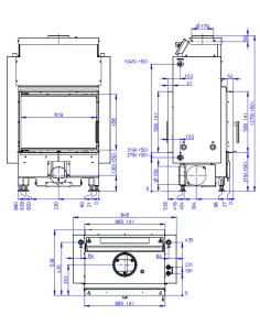 Plieninis židinio ugniakuras Romotop Dynamic DWB2M01P 66.50.01P su šilumokaičiu
