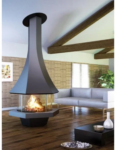 Plieninis židinys Bordelet Eolia 907, centrinis, su stiklu