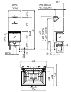 Plieninis židinio ugniakuras Spartherm ARTE 3RL-60h-4S Standart, d. 250mm
