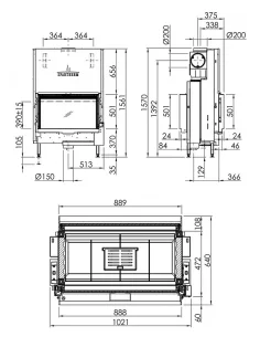 Plieninis židinio ugniakuras Spartherm Premium V-FD-87h, dviem fasadais