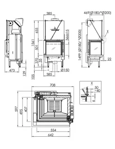 Plieninis židinio ugniakuras Spartherm Premium V-2L-55h, su kampiniu stiklu kairėje