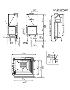 Plieninis židinio ugniakuras Spartherm Premium V-2R-55h, su kampiniu stiklu dešinėje