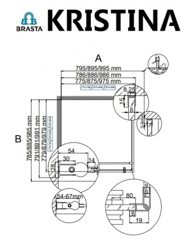 Dušo kabina KRISTINA 90 JUODA/SKAIDRUS, BRASTA GLASS