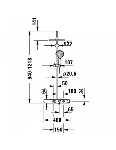 Dušo sistema su termostatiniu maišytuvu Shelf 1050, Duravit