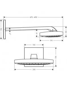 Dušo galva stacionari iš sienos Raindance Select E 300 3 jet, Hansgrohe