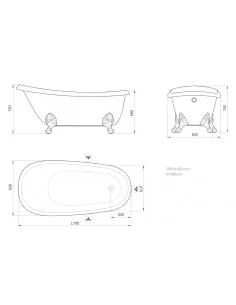 Vonia akmens masės  VICTORIA Silkstone® White, PAA brėžinys