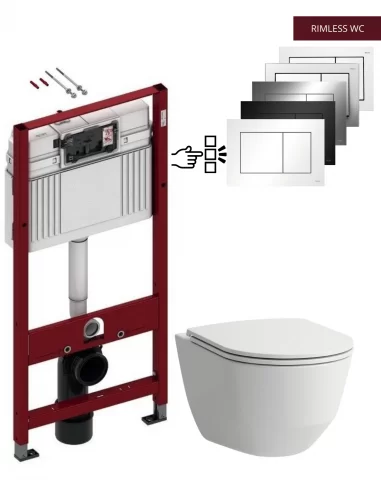 Pakabinamas unitazas Laufen Pro Rimless su TECEbase rėmu ir nuleidimo plokštele