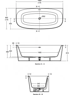 Dea Duo prie sienos statoma akrilinė vonia 180x80 cm su Click-Clack nuotekų vožtuvu, balta, Ideal Standard