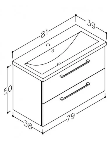 Spintelė su praustuvu SCANDIC 81cm, 2 stalčiai, balta, Raguvos Baldai