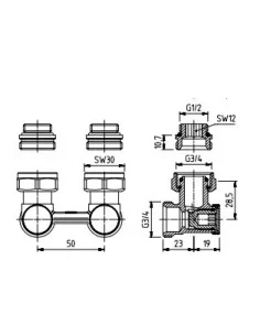 Prijungimo mazgas H 3/4", kampinis, Herz