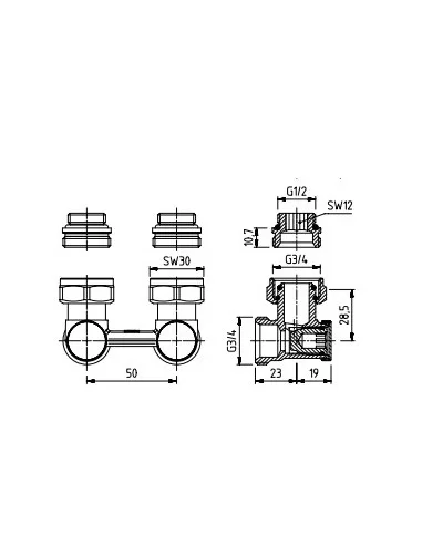 Prijungimo mazgas H 3/4", kampinis, Herz