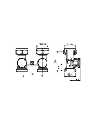 Prijungimo mazgas H 3/4", tiesus, Herz