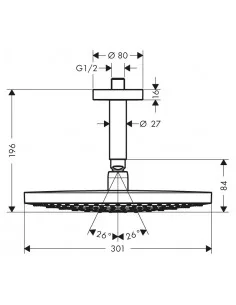 Dušo galva stacionari iš lubų Raindance Select S 300 2 jet chromas, Hansgrohe