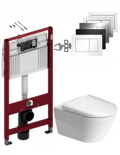 Pakabinamas unitazas Duravit D-Neo su TECEbase rėmu ir nuleidimo plokštele