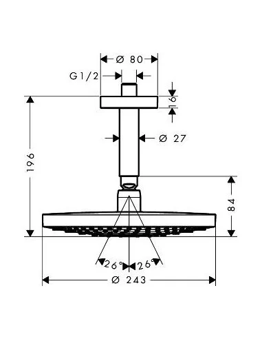 Dušo galva stacionari iš lubų Raindance Select S 240 2 jet chromas, Hansgrohe