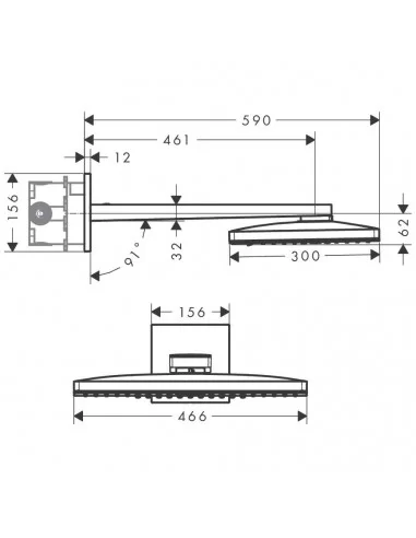 Dušo galva stacionari iš sienos Rainmaker Select 460 3 jet su laikikliu 450, Hansgrohe