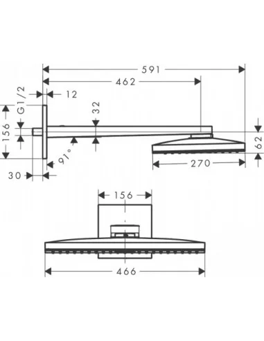 Dušo galva stacionari iš sienos Rainmaker Select 460 1 jet chromas/baltas, Hansgrohe