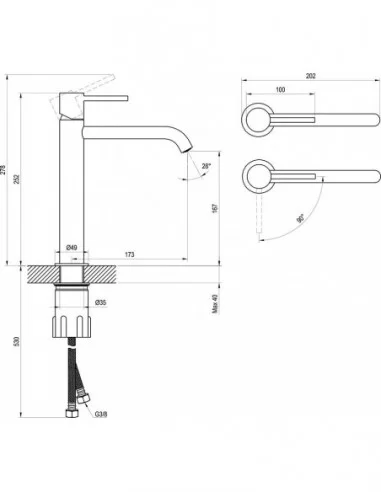 Maišytuvas ESPIRIT 250 mm su BeCool funkcija, Juodas matinis, RAVAK