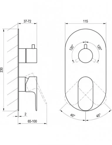 Trijų dalių maišytuvas Eleganta, BE dušo komplekto, Šlifuotas grafito, RAVAK