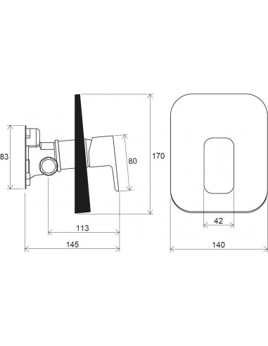 Potinkinis maišytuvas 10° Free skirtas R-box, Juodas, RAVAK