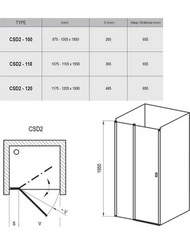 Dušo durys Chrome CSD2, Satinas, RAVAK