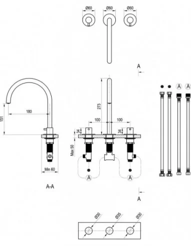 Maišytuvas Espirit 270 mm ES 018.00, Baltas velvetas, RAVAK