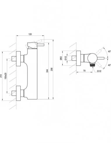 Sieninis dušo maišytuvas Espirit 150 mm, be dušo komplekto, Juodas matinis, RAVAK