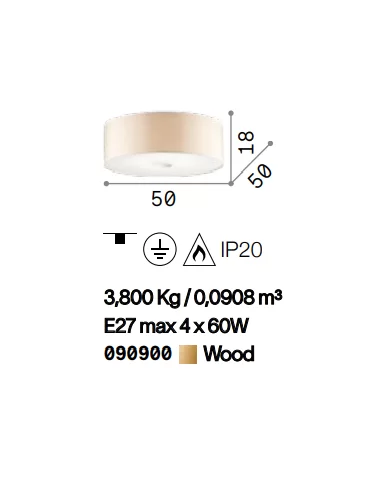 Lubinis šviestuvas woody pl4 wood, Ideal lux