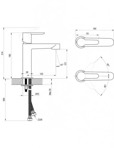 PRAUSTUVO VANDENS MAIŠYTUVAS PURI BE PERPYLIMO 190 MM, Juodas, RAVAK