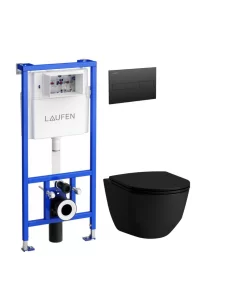 Pakabinamo unitazo Laufen Pro Rimless komplektas su potinkiniu rėmu ir nuleidimo plokštele