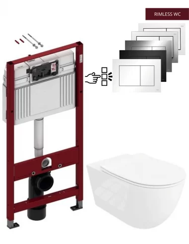 Pakabinamas unitazas SINTO GRANDE 3.0 su TECEbase rėmu ir nuleidimo plokštele